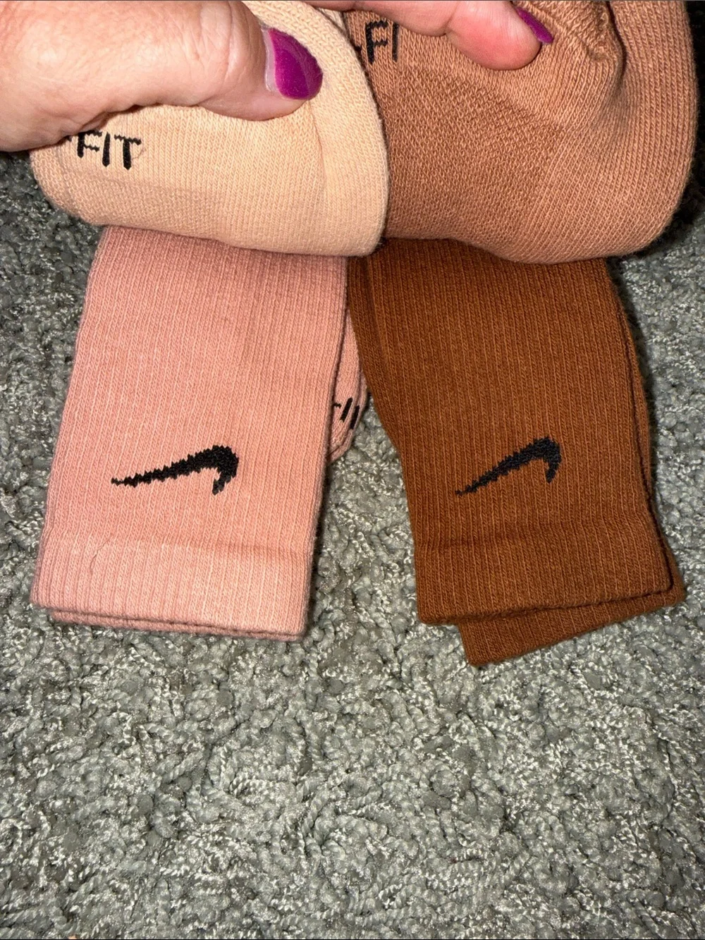 Nike Men's Crew Socks 6-Pack — Cream, Blush, Mauve, Peach, Rust, Brown NEW